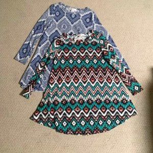 2-pack 90s style Love, Kuza Tunic Flair Dress Long Sleeve Graphic Print Sz S